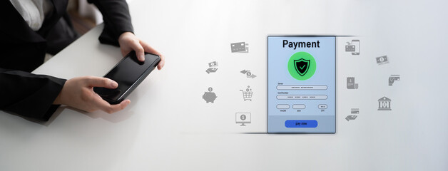 Wall Mural - Secure online payments ensure smooth e-commerce with safe transactions, digital payment systems, and financial data protection. Latch