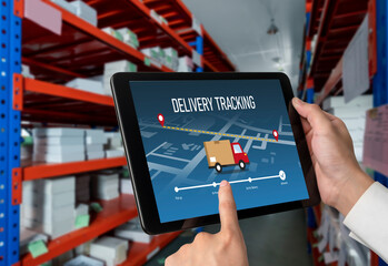 Wall Mural - Delivery tracking system for e-commerce and modish online business to timely goods transportation and delivery