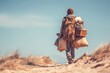 © TuruMuru - A solitary male traveler with heavy bags is hiking through sandy dunes by the sea on a sunny day