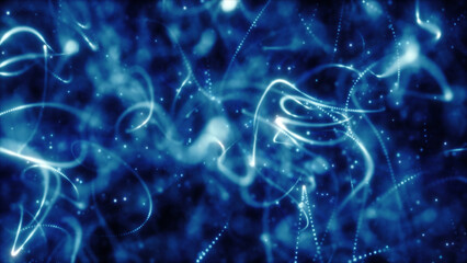 Wall Mural - abstract glowing blue fiber optic strands swirling in a dynamic digital network formation