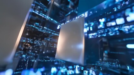 Wall Mural - Dynamic Blue Data Flowing Through Abstract Digital Network Grid