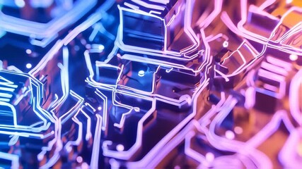 Wall Mural - Dynamic Circuit Board Animation: Glowing Tech Network Visualization