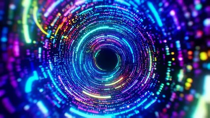 Wall Mural - Dynamic journey through a futuristic digital tunnel of glowing neon data particles and light trails.