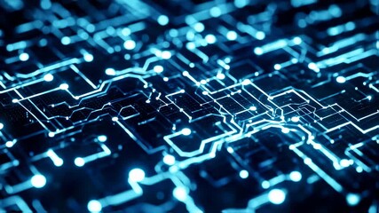 Wall Mural - Futuristic Digital Circuit Board with Glowing Blue Energy Pulses and Data Flow Animation