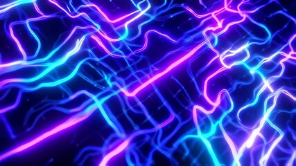 Wall Mural - Futuristic Digital Cyberspace with Flowing Blue and Purple Neon Energy Lines