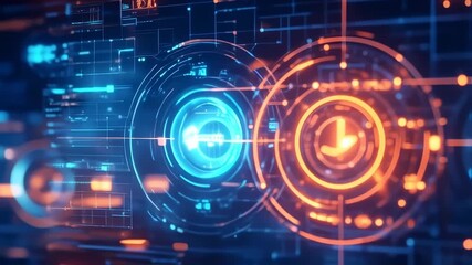 Wall Mural - Futuristic Digital Interface: Animated Tech HUD with Glowing Elements