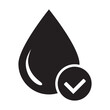 © Maksim - Water quality approved icon. Liquid drop and a check mark symbolizing pure clean and tested drinking water for consumption.