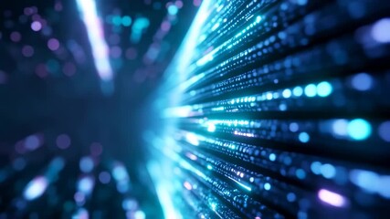 Wall Mural - Neon Data Stream: Abstract Digital Tunnel of Light and Code