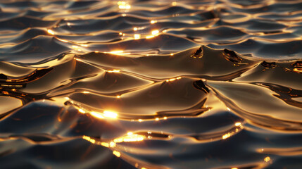 Wall Mural - Soft gold light reflection on water creates mesmerizing texture, enhancing ambient elegance of scene. gentle waves shimmer beautifully, evoking sense of tranquility and warmth