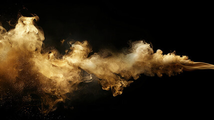 Wall Mural - swirling gold smoke texture on black background creates mesmerizing visual effect, evoking sense of 