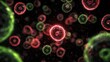 © Justlight - Artistic visualization of green scavenger particles encircling and suppressing glowing red reactive molecules to prevent cellular damage.