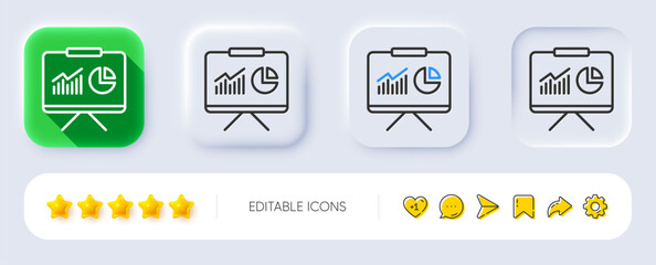 Wall Mural - presentation board line icon. neumorphic, flat shadow, 3d buttons. report chart or sales growth sign