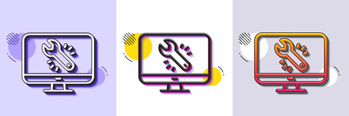 Wall Mural - spanner tool line icon. halftone dotted pattern. gradient icon with grain shadow. monitor or compute