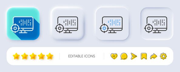 Wall Mural - seo computer line icon. neumorphic, flat shadow, 3d buttons. search engine optimization sign. target
