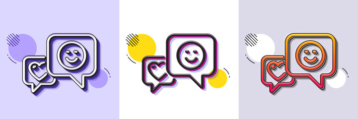 Wall Mural - heart and smile line icon. halftone dotted pattern. gradient icon with grain shadow. favorite like s
