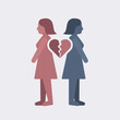 © SolariArt - Two women standing back to back with broken heart symbol between them  quarrel in a couple problems  breakup family problems  symbol illustrating a quarrel over the loss of a relationship