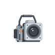 © Gelandangan - Modern flat illustration of a professional boxy video camera with a top handle and large lens. PNG Transparent Background
