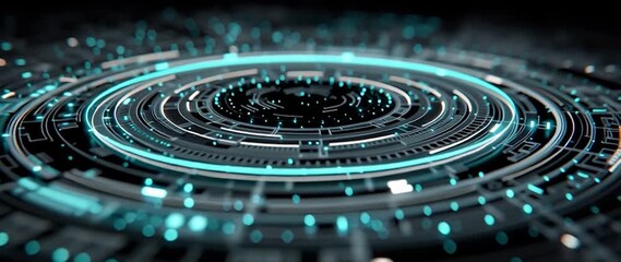 Wall Mural - anamorphic video abstract digital circuit board with glowing energy core. perfect for projects relat