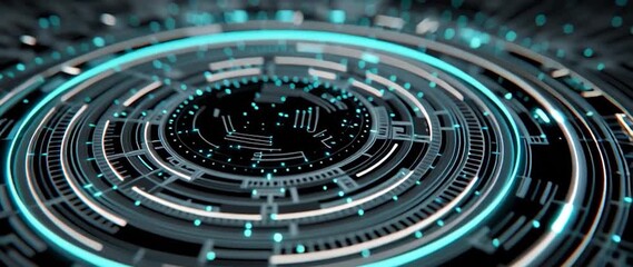 Wall Mural - anamorphic video abstract digital circuit board with glowing energy core. perfect for projects relat