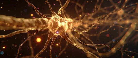 Wall Mural - anamorphic video neuron or nerve cell with an intricate network. perfect for projects related to sci