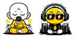 © Gasspoll - Cartoon Characters Meditating and Listening to Music in Vibrant Style