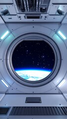 Wall Mural - futuristic space station view of earth