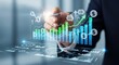 © Exclusive - Hand Interacting with Futuristic Financial Data Visualization and Growth Chart