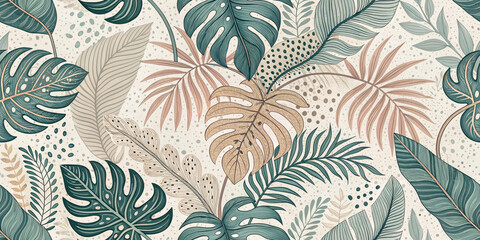 Naklejka na meble Vibrant tropical leaves pattern with earthy tones, perfect for modern decor and natural design projects.