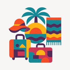 Wall Mural - colorful summer vacation illustration.