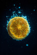 © NNS Studio - Orange Citrus Fruit Slice Splash Water Refreshing Macro Photography Bubbles Vibrant Texture Underwater Beverage Nature Isolated Yellow Aquatic