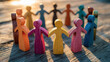 © Chiam - Targeting women consumers based on personal values concept. Colorful wooden figures representing unity and community.