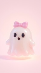 Wall Mural - cute ghost with pink bow.