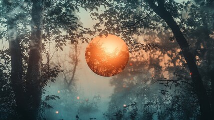 Wall Mural - Mystical orb glowing in a surreal forest scene. Perfect for fantasy and magical themes.