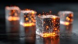 Blockchain visualized as glowing connected cubes in office