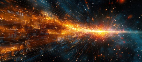 Wall Mural - Abstract digital tunnel of fire and light.