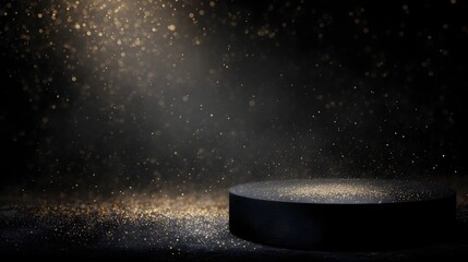 Wall Mural - Matte black podium with golden glitter background and luxury lighting