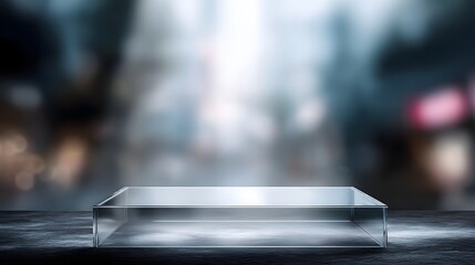 Wall Mural - illuminated glass podium against blurred backdrop