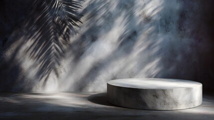 Wall Mural - minimalist marble podium with leaf shadows and dramatic lighting