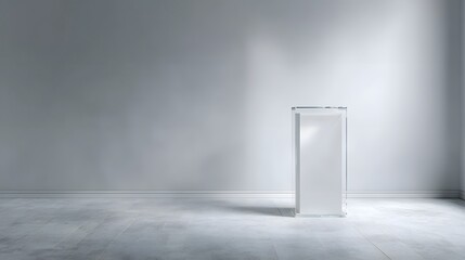 Wall Mural - transparent acrylic podium on a white floor with modern display lighting