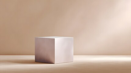 Wall Mural - Minimal cube podium on beige background with lighting