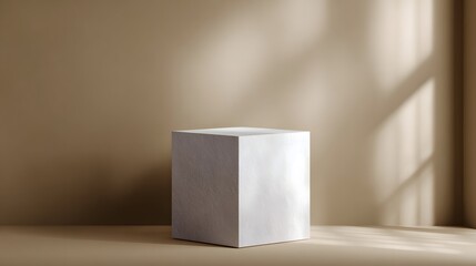 Canvas Print - minimal cube podium on beige background with product lighting