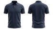 © Ahmad RizkI - Men's dark navy polo shirt mockup with front and back views. Blank collared t-shirt template for apparel branding and design isolated on a white background.