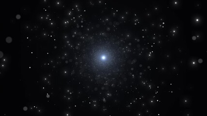 Wall Mural - right central spiral light spiral galaxy light effect with floating glowing stars on black by glowin