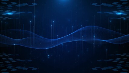 Wall Mural - technology digital cyber wave background. motion waving dots texture big data glowing particles. cyb