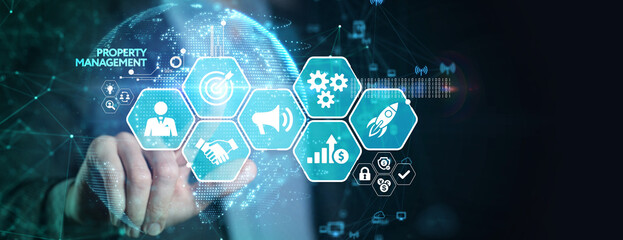 Wall Mural - PROPERTY MANAGEMENT inscription, new business concept Business, Technology, Internet and network concept.