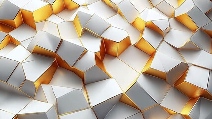 Wall Mural - a modern and luxurious wallpaper with a faceted design. white, polygonal surface with golden highlig