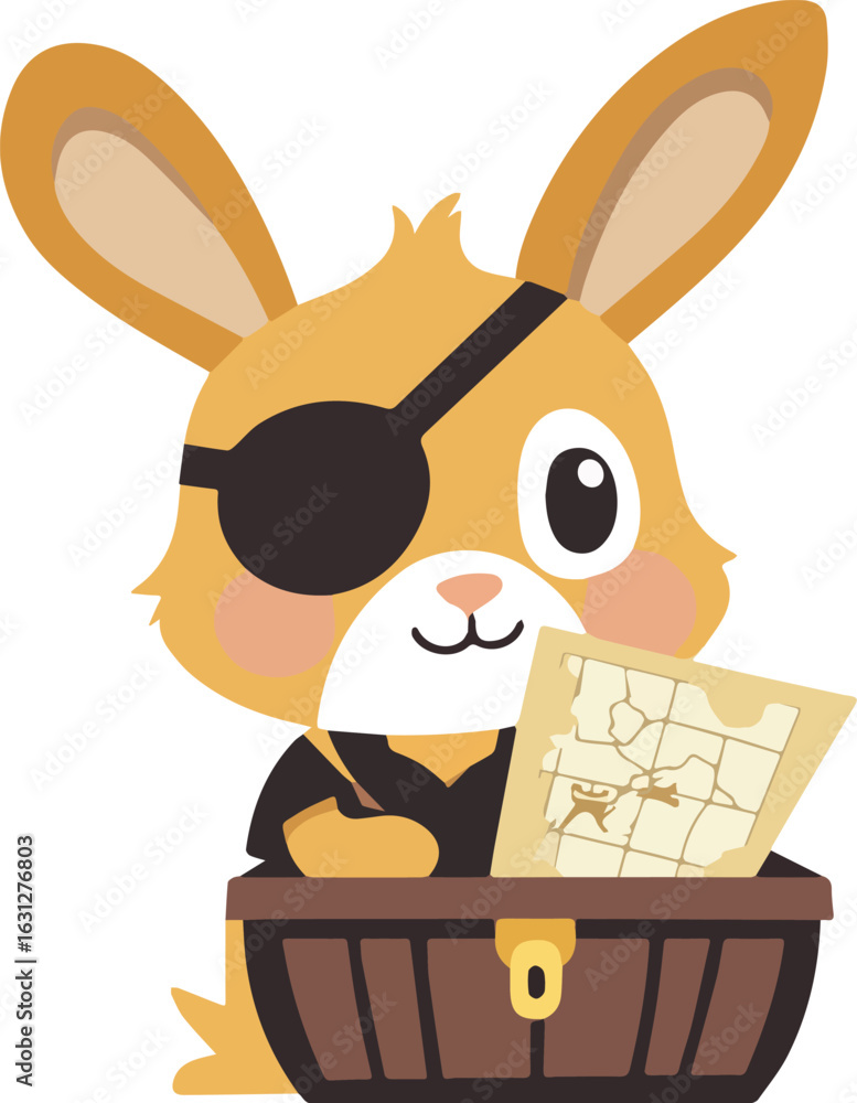 Cute Cartoon Bunny Pirate with Eye Patch and Treasure Map Vector ...