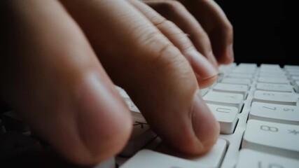 Wall Mural - time lapse close-up man typing on computer keyboard with fingers. macro soft focus dolly shot. compu