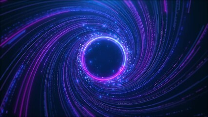 Wall Mural - swirling vortex of vibrant light trails in blue, purple big data, block chain and digital technology