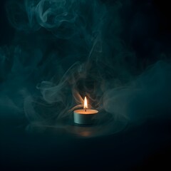 Wall Mural - The text describes a burning candle in a teal smoke atmosphere.